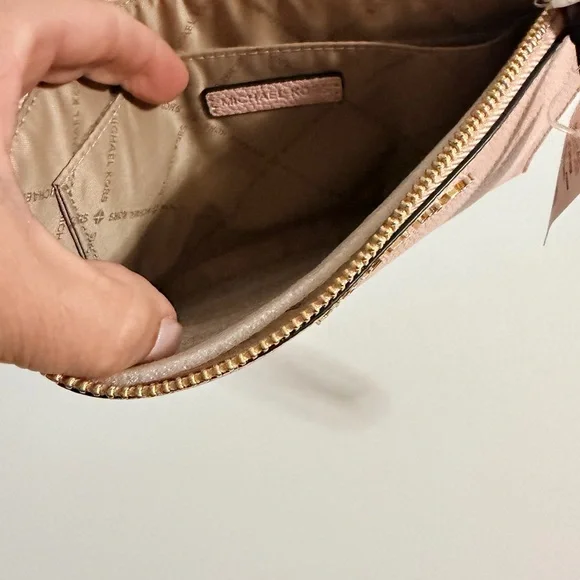 MICHAEL KORS JET SET TRAVEL XL CLUTCH WRISTLET PEBBLED LEATHER PINK BLOSSOM - Picture 7 of 9